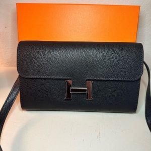 Black H Wallet with Strap